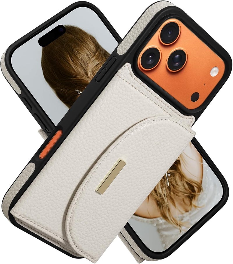 Keallce Wallet Case for iPhone 17 Pro Max 6.9'', Flip Case with RFID Blocking Card Holder Slots Kickstand, PU Leather Protective Folio Cover for Women, Beige - Image 1